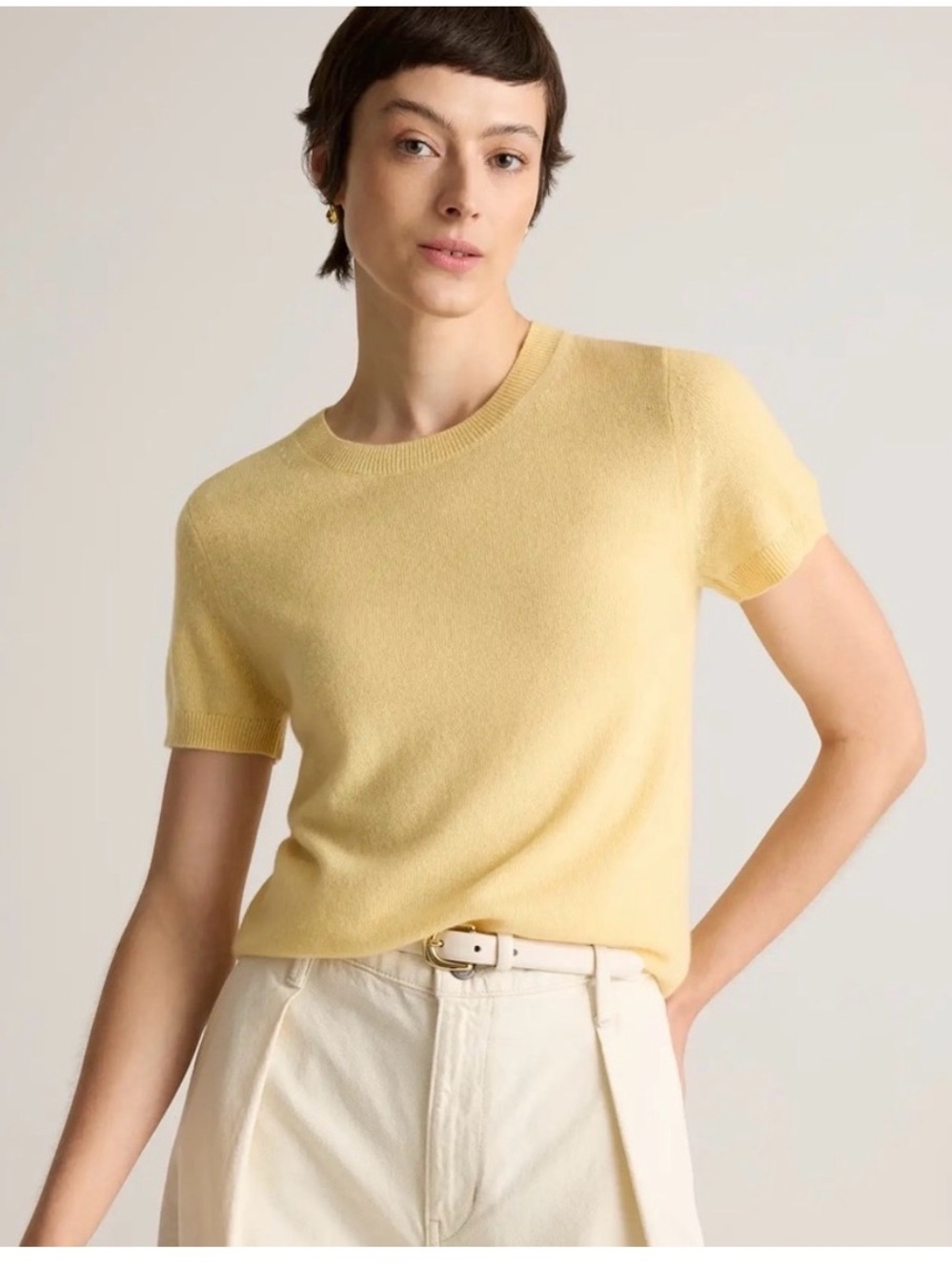 NWT Quince Womens Mongolian Cashmere Tee Butter Yellow Sleeved Top L